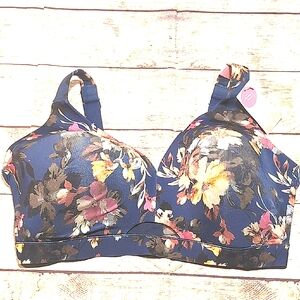 Cacique Blue With Floral Print Comfort Bliss Lightly Lined No Wire Size 42DDD